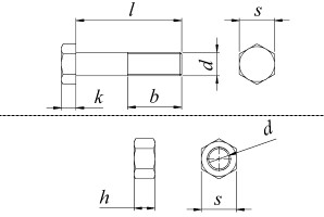 SB-Set 8.8 FZV ISO 4014/4032 Stålbyggnadsskruv + mutter - dimensioner